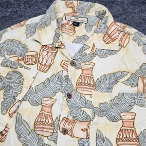 Tommy Bahama Mens Silk Button Down Short Sleeve Shirt Bongo Drums Leaves Medium